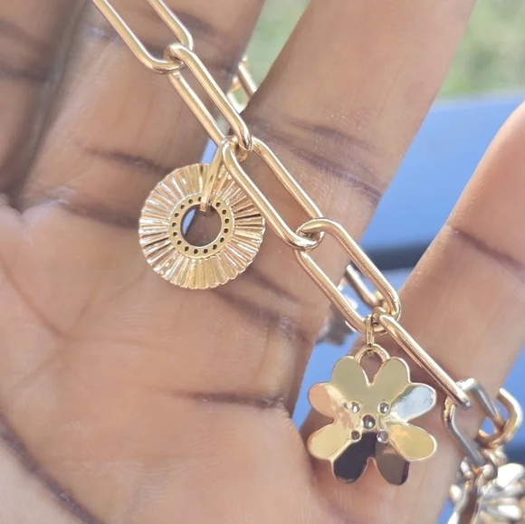 On 34th Gold-Tone Crystal Charm Flex Bracelet Women New - Picture 8 of 9